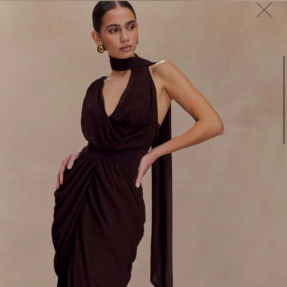 Meshki Alex Chiffon Maxi Dress - Cacao Brown